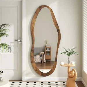 Asymmetrical Wood Frame Mirror