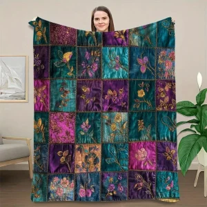 Vintage Floral Plaid Blanket