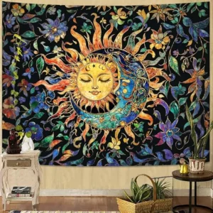 Sun Moon Floral Tapestry